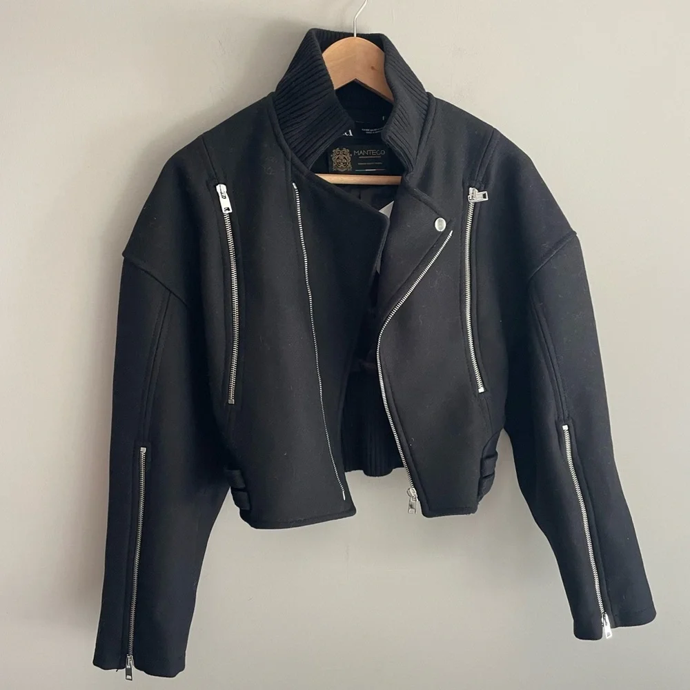 ZARA Italian Wool oversized Crop Biker jacket - Picture 5 of 15